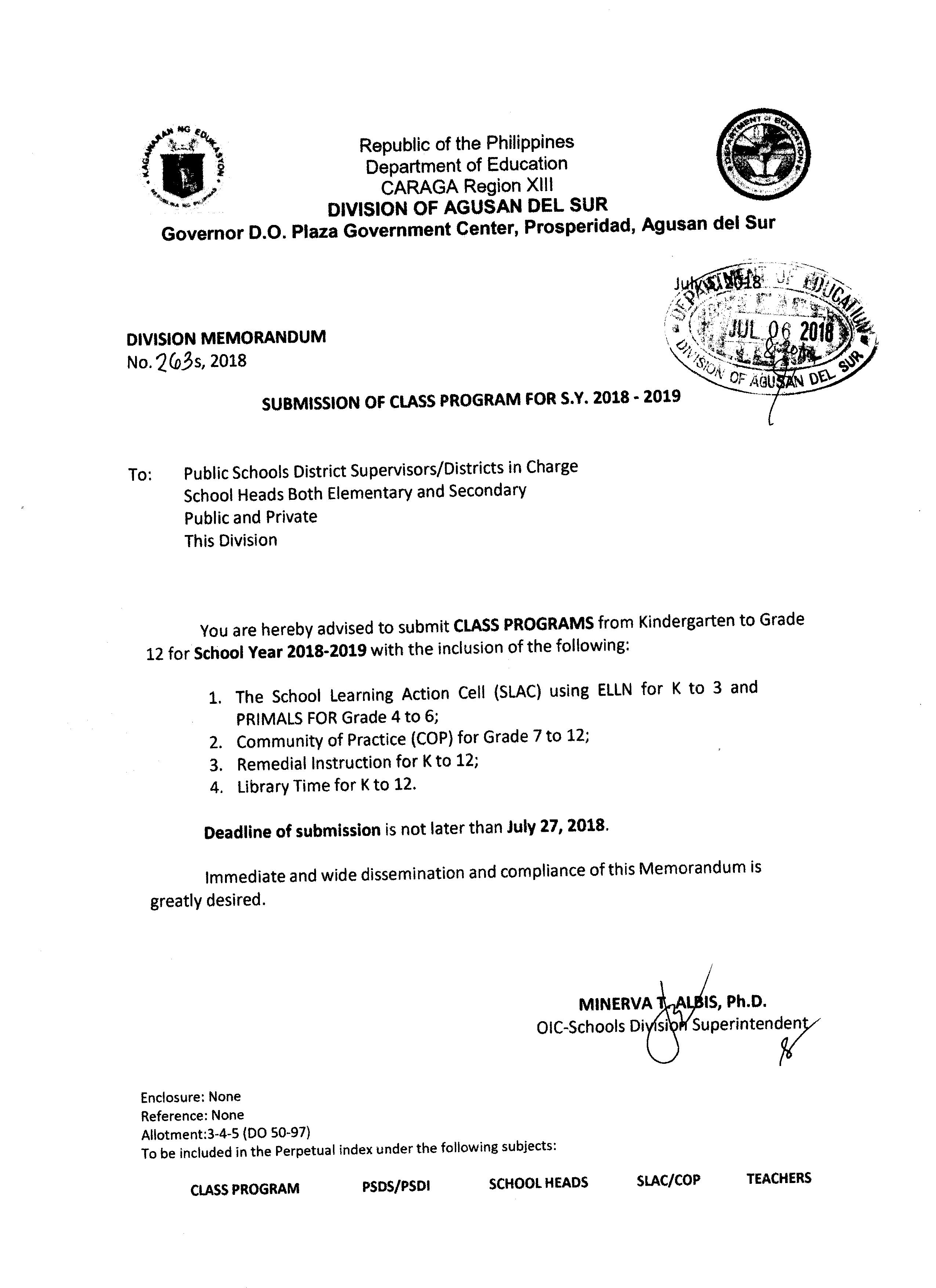 Department Of Education : Agusan Del Sur Division - DIVISION MEMORANDUM ...